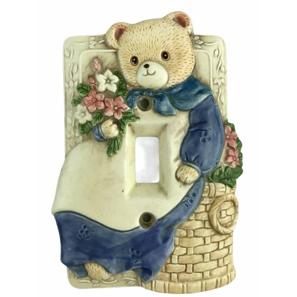 Single Wall Light Switch Cover Plate Bear in Blue - Picture 1 of 6